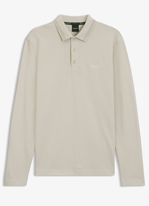 BOSS Polo van katoenpiqué met contrastlogo - voorkant 4 beige