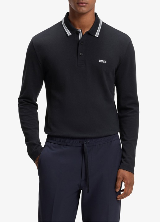 BOSS Polo van katoenpiqué met contrastlogo