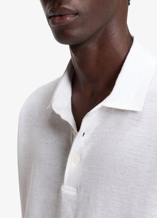 BOSS Polo van linnen  - detail 3 white-100 / wit