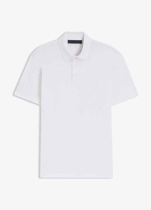 BOSS Polo van linnen  - voorkant 4 white-100 / wit