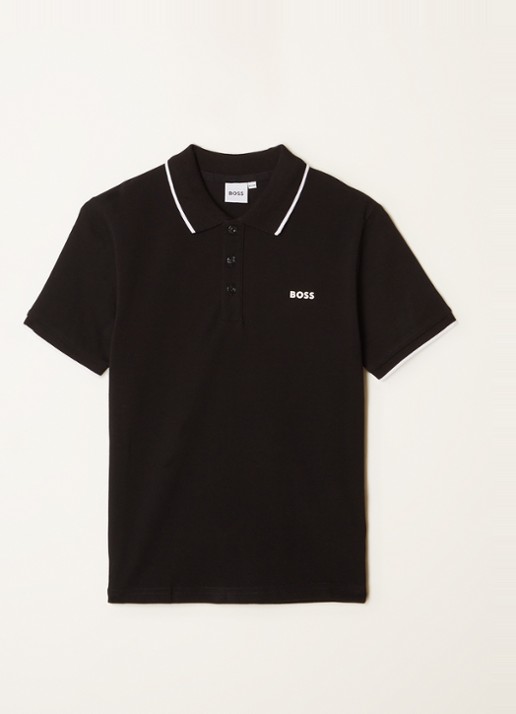 BOSS Polo van piqué katoen met logo - voorkant zwart