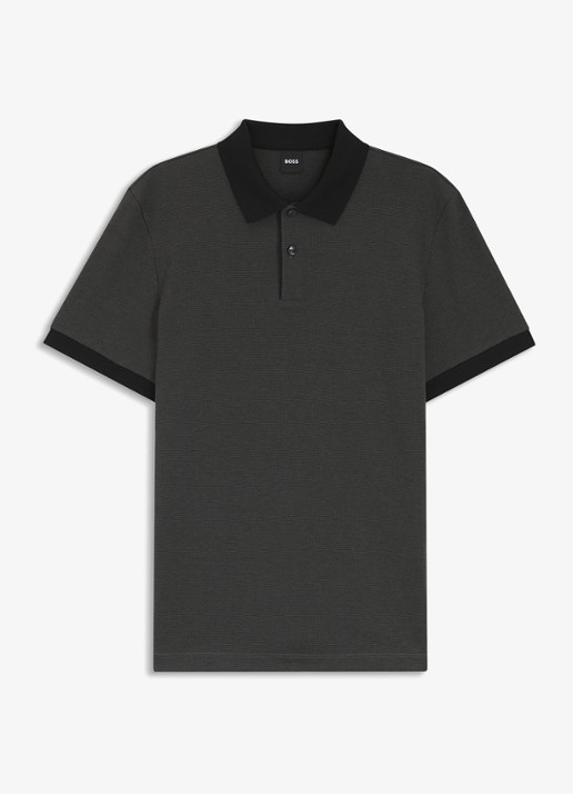 BOSS Poloshirt van katoen met bobbelstructuur - voorkant zwart