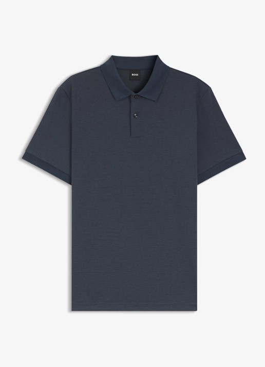 BOSS Poloshirt van katoen met bobbelstructuur - voorkant blauwgrijs