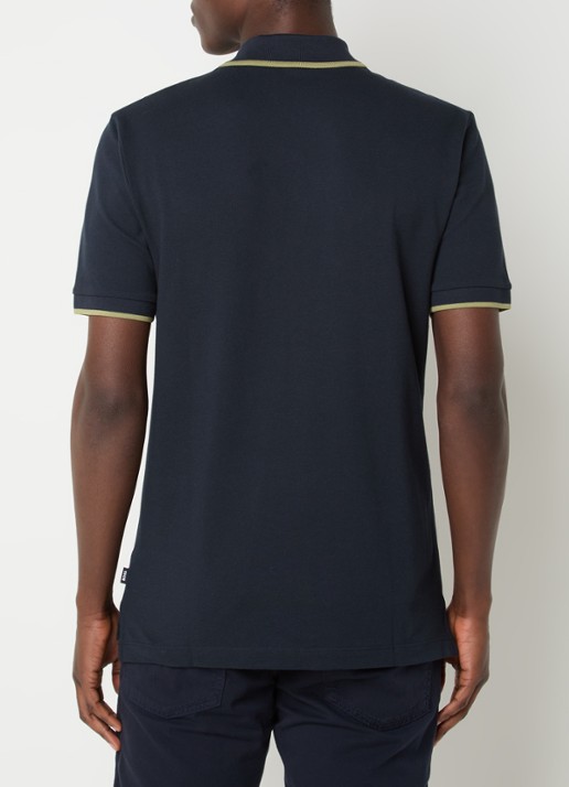 BOSS Poloshirt van katoenpiqué met contrasterende bies - achterkant donkerblauw