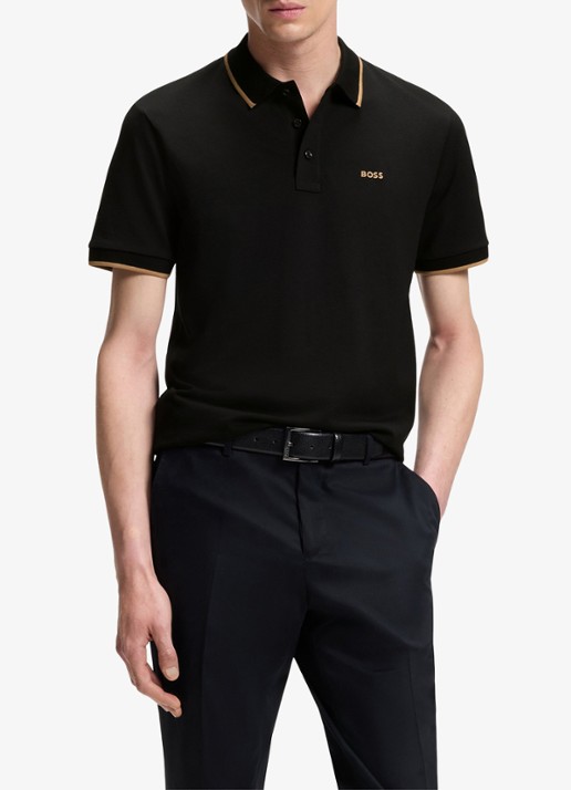 BOSS Poloshirt van katoenpiqué met contrasterende bies