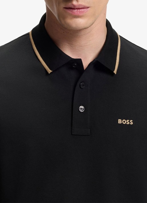 BOSS Poloshirt van katoenpiqué met contrasterende bies - detail 8 zwart