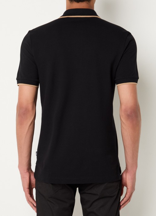 BOSS Poloshirt van katoenpiqué met contrasterende bies - achterkant 2 zwart
