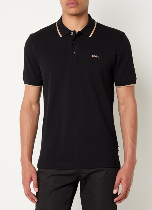 BOSS Poloshirt van katoenpiqué met contrasterende bies - detail 9 zwart
