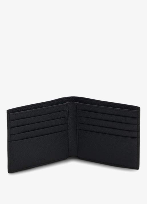 BOSS Portemonnee van generfd rundleer met driekleurig detail - detail zwart