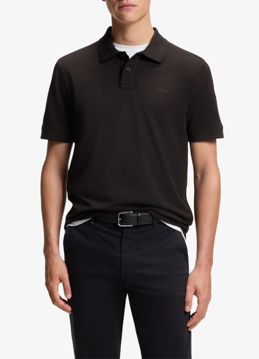 BOSS Prime regular fit polo van piqué katoen met logo - achterkant 3 black-001 / zwart