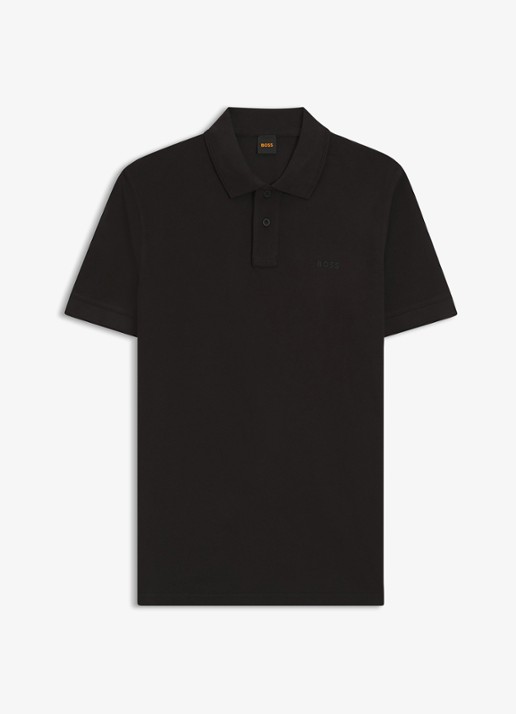 BOSS Prime regular fit polo van piqué katoen met logo - voorkant black-001 / zwart