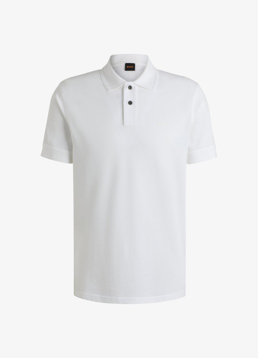 BOSS Prime regular fit polo van piqué katoen met logo - voorkant 2 white-100 / wit