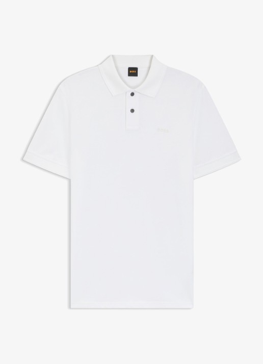 BOSS Prime regular fit polo van piqué katoen met logo - voorkant 2 white-100 / wit