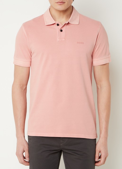 BOSS Prime regular fit polo van piqué katoen met logo - detail 3 zalmroze