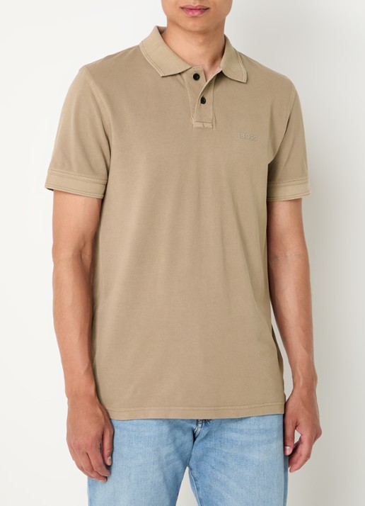 BOSS Prime regular fit polo van piqué katoen met logo - detail 4 open brown-246 / bruin