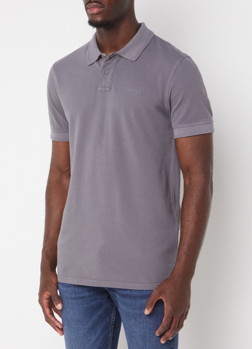 BOSS Prime regular fit polo van piqué katoen met logo - detail 4 dark grey-029 / grijs