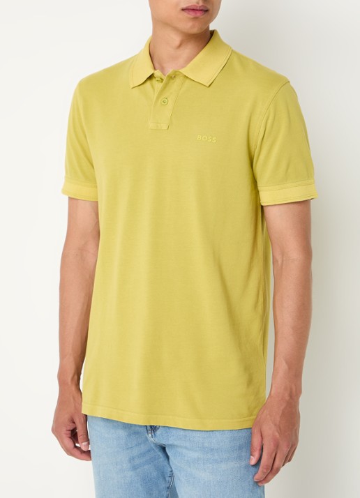 BOSS Prime regular fit polo van piqué katoen met logo - detail open green-398 / groen