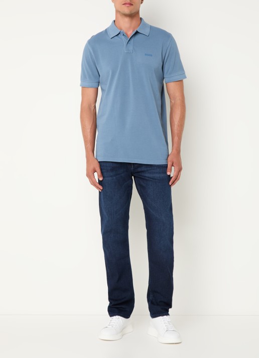 BOSS Prime regular fit polo van piqué katoen met logo - voorkant 3 open blue-472 / blauw
