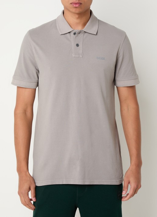 BOSS Prime regular fit polo van piqué katoen met logo - detail 4 open grey-063 / grijs