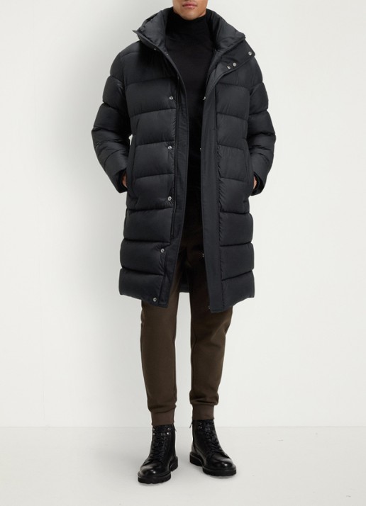 BOSS Puffer jas met capuchon - voorkant 2 zwart