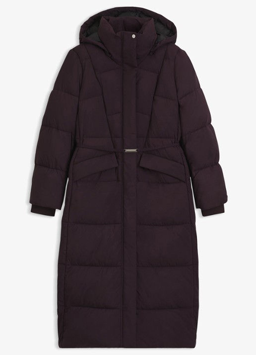 BOSS Puffer jas met ceintuur - voorkant paars