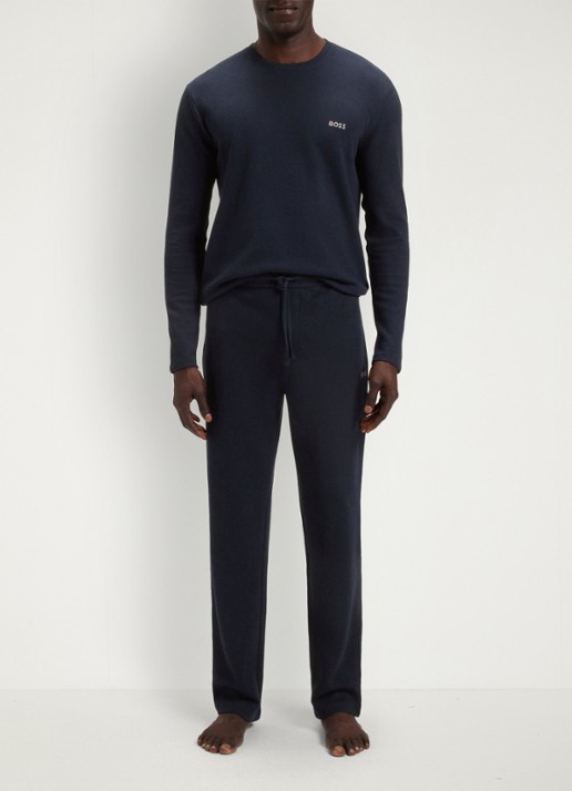 BOSS Pyjamabroek met structuur en logo - voorkant 3 donkerblauw