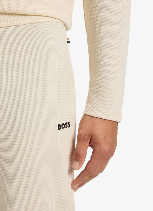 BOSS Pyjamabroek met structuur en logo - detail 4 creme