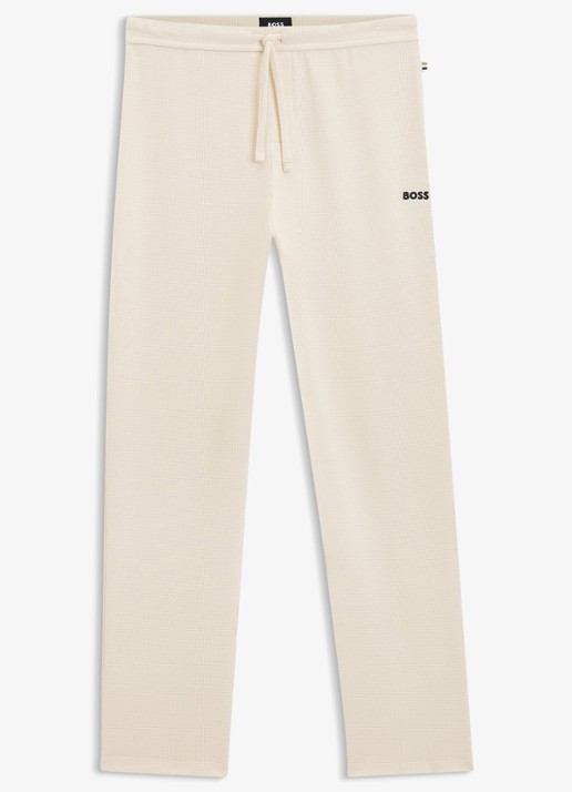 BOSS Pyjamabroek met structuur en logo - voorkant creme