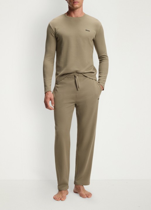 BOSS Pyjamabroek met structuur en logo - voorkant 4 bruin
