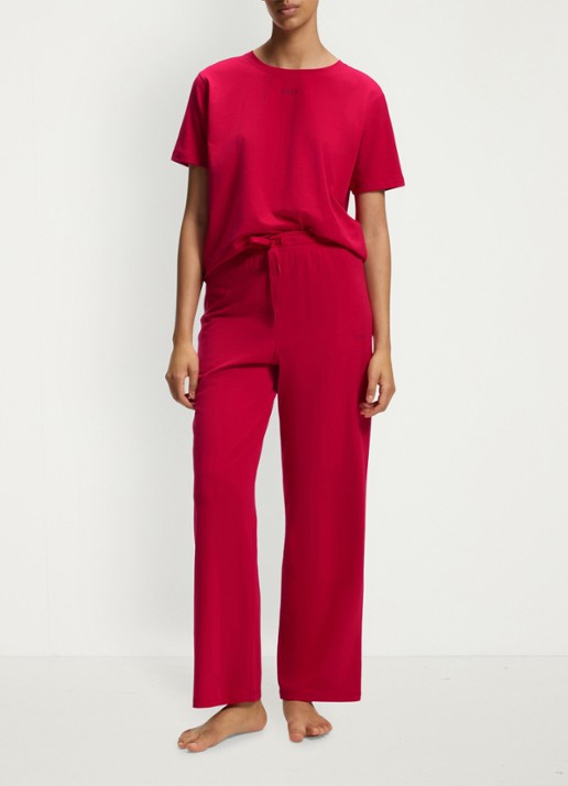 BOSS Pyjamabroek van  katoen met logo - voorkant 2 rood