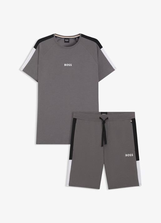 BOSS Pyjamaset met logo - voorkant donkergrijs
