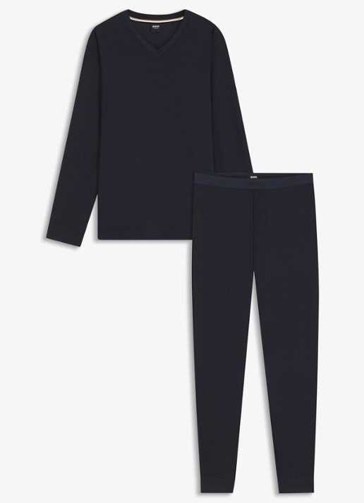 BOSS Pyjamaset  met structuur - voorkant 4 donkerblauw