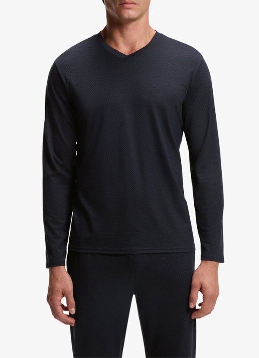 BOSS Pyjamaset  met structuur - voorkant 5 donkerblauw