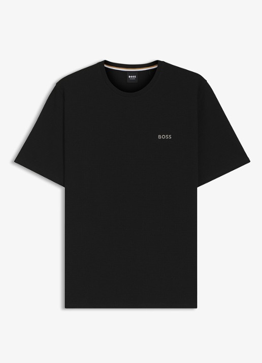 BOSS Pyjamashirt van een katoenmix met logostiksel - voorkant 4 black-001 / zwart