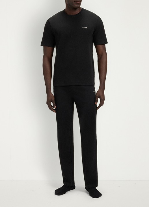 BOSS Pyjamashirt van een katoenmix met logostiksel - voorkant 5 black-001 / zwart