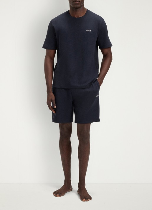 BOSS Pyjamashirt van een katoenmix met logostiksel - voorkant 3 dark blue-403 / blauw