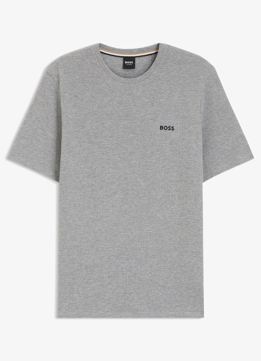 BOSS Pyjamashirt van een katoenmix met logostiksel - voorkant 3 medium grey-033 / grijs