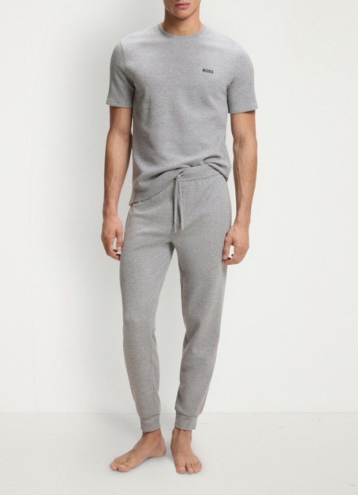 BOSS Pyjamashirt van een katoenmix met logostiksel - voorkant 4 medium grey-033 / grijs