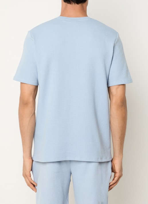 BOSS Pyjamashirt van een katoenmix met logostiksel - achterkant 3 open blue-483 / lichtblauw