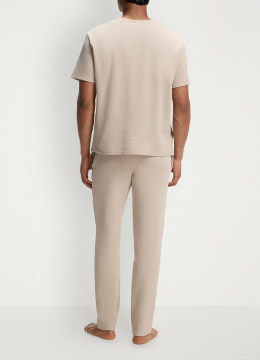 BOSS Pyjamashirt van een katoenmix met logostiksel - achterkant light beige-275 / beige