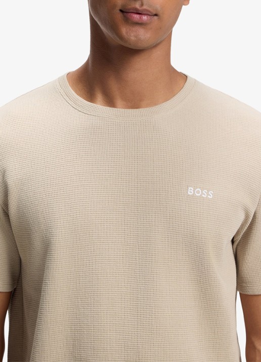 BOSS Pyjamashirt van een katoenmix met logostiksel - detail 3 light beige-275 / beige