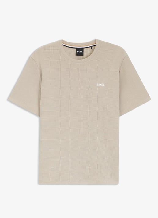 BOSS Pyjamashirt van een katoenmix met logostiksel - voorkant 4 light beige-275 / beige