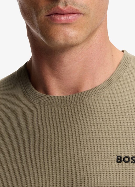 BOSS Pyjamashirt van een katoenmix met logostiksel - detail 5 open brown-245 / bruin