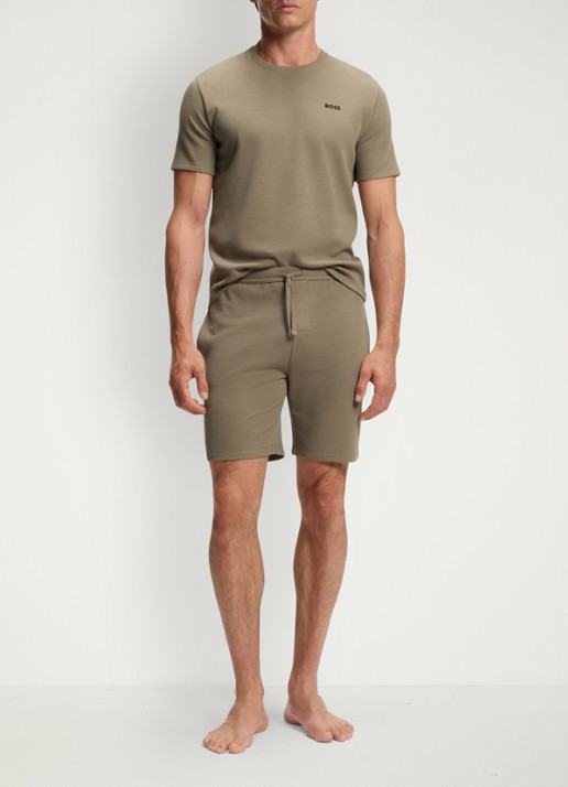 BOSS Pyjamashirt van een katoenmix met logostiksel - voorkant 2 open brown-245 / bruin
