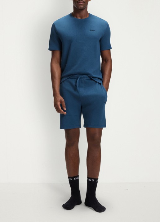 BOSS Pyjamashirt van een katoenmix met logostiksel - voorkant 2 open blue-462 / blauw