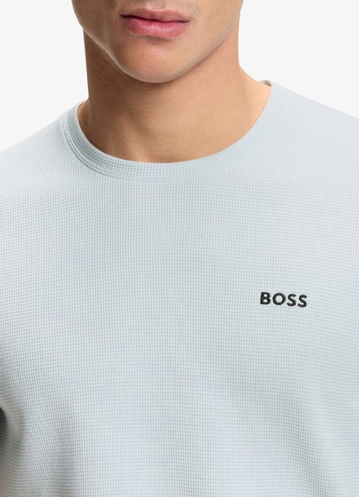 BOSS Pyjamashirt van een katoenmix met logostiksel - detail 3 open blue-499 / blauw