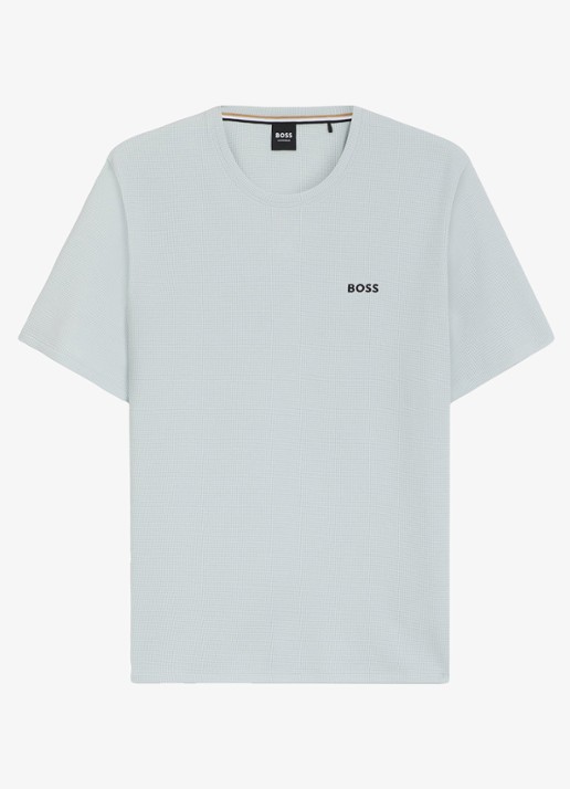 BOSS Pyjamashirt van een katoenmix met logostiksel - voorkant 4 open blue-499 / blauw