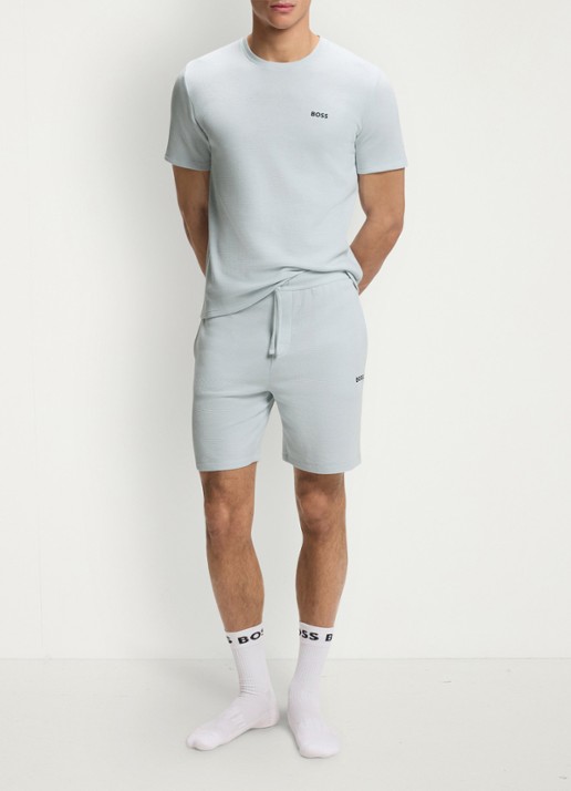 BOSS Pyjamashirt van een katoenmix met logostiksel - voorkant 5 open blue-499 / blauw