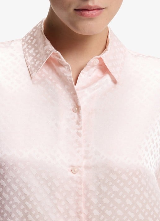 BOSS Pyjamashirt van satijn met monogramjacquard - detail 3 lichtroze