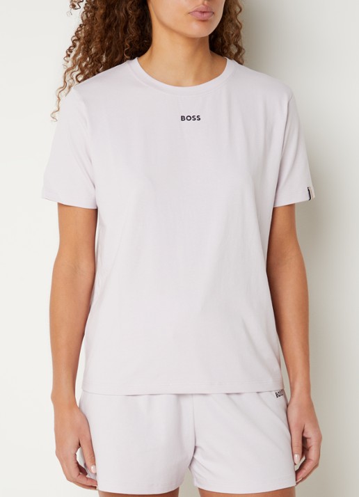 BOSS Pyjamashirt van stretchkatoen met logoprint - detail light/pastel purple-530 / paars